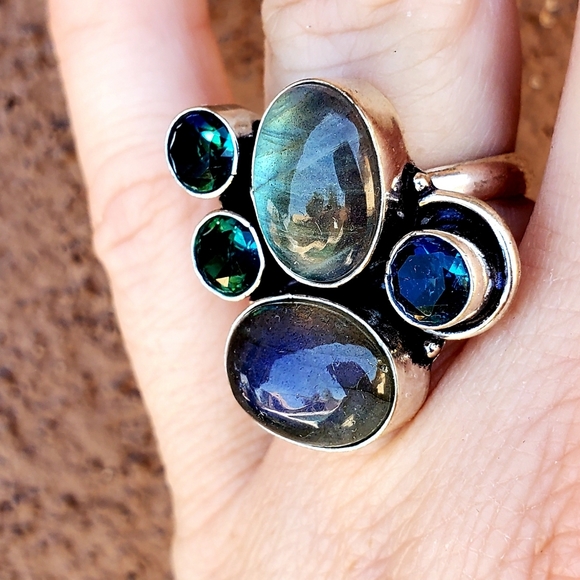New Labradorite & Bi-Color Tourmaline Silver Ring. - Picture 10 of 16